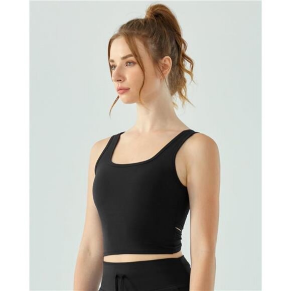 Tank Top with Built in Bra for Women Square Neck Stretchy Workout Cami Tank - Picture 5 of 7